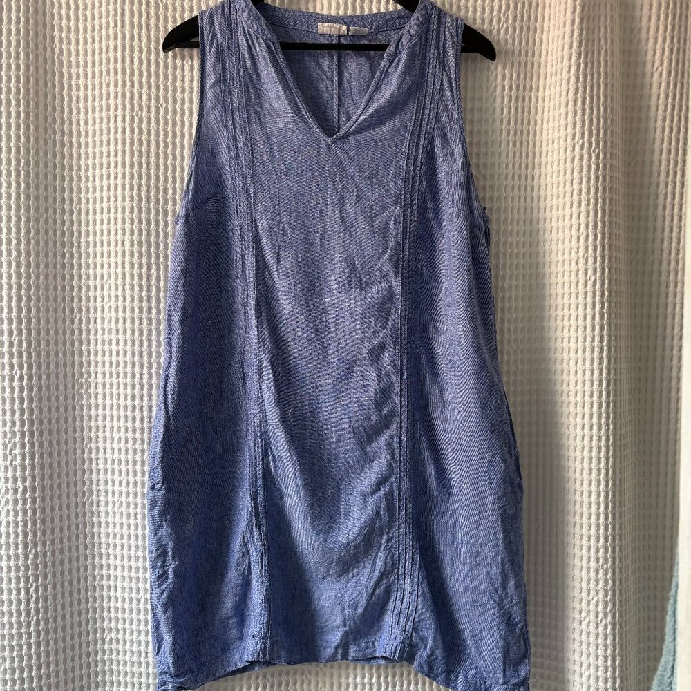 Sigrid Olsen indigo linen A-line shift dress women's XL